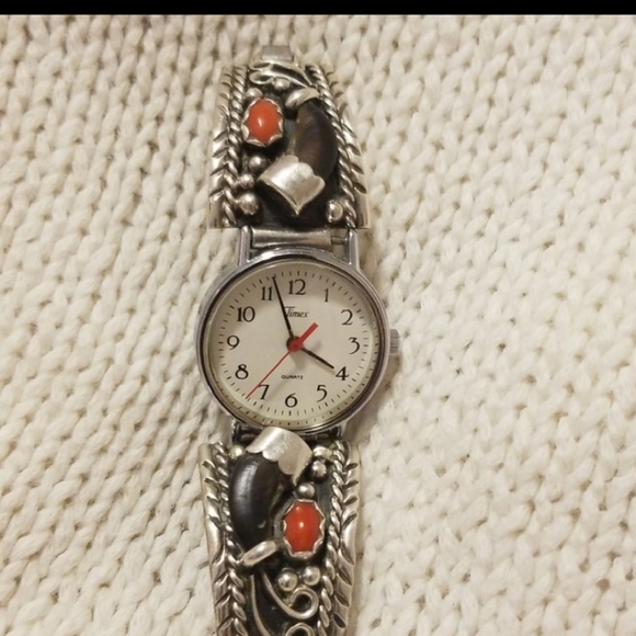 Sterling,Coral and Bone Watch - Picture 4 of 5